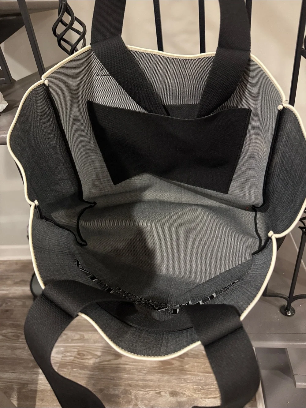 All Saints Black Canvas Tote with Cream Logo